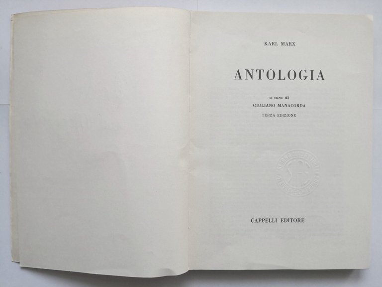 ANTOLOGIA di Karl Marx a cura Giuliano Manacorda 1970 Cappelli …