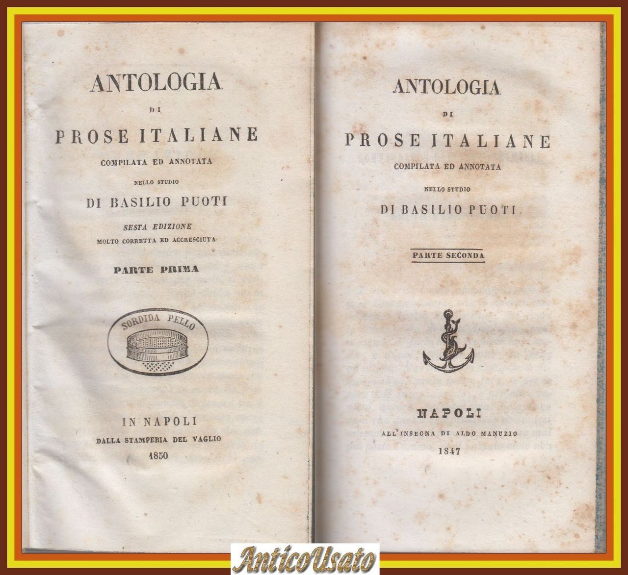 ANTOLOGIA DI PROSE ITALIANE Basilio Puoti 2 volumi in 1 …