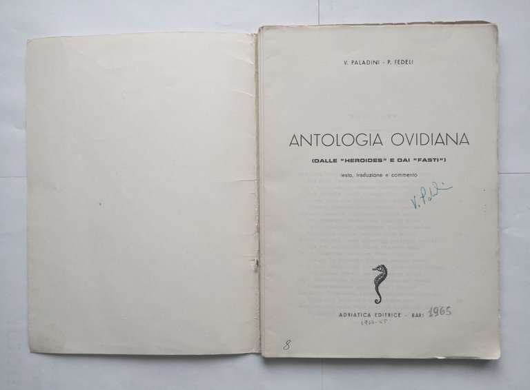 ANTOLOGIA OVIDIANA di Paladini e Fedeli 1965 Adriatica Libro Heroide …