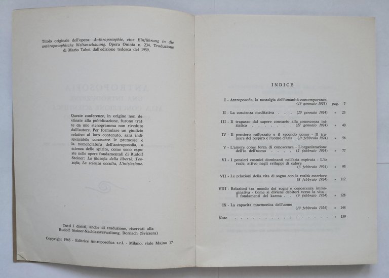 ANTROPOSOFIA di Rudolf Steiner 1965 Editrice Antroposofica libro concezione mond