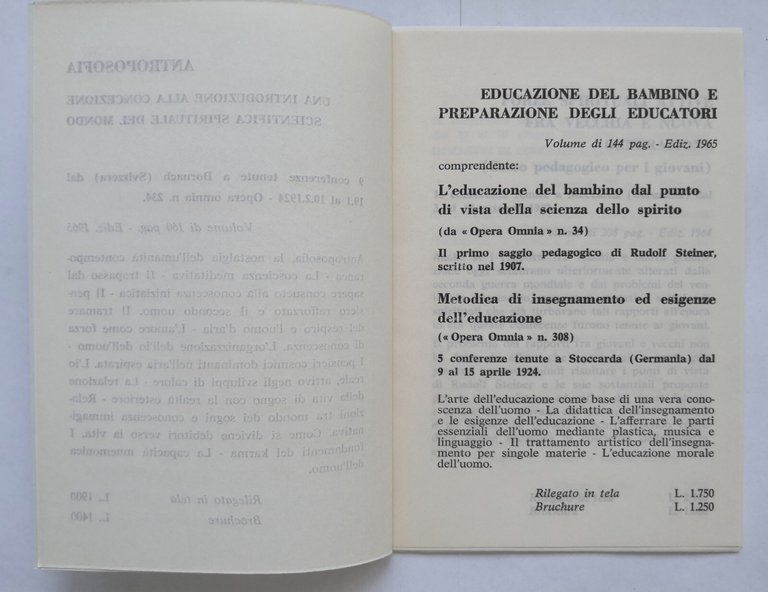 ANTROPOSOFIA di Rudolf Steiner 1965 Editrice Antroposofica libro concezione mond