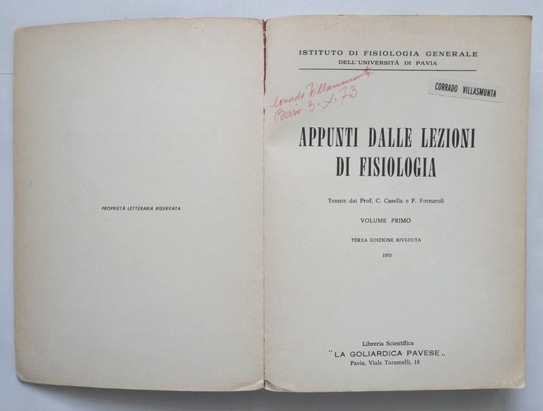 APPUNTI DALLE LEZIONI DI FISIOLOGIA Casella e Fornaroli volume I …