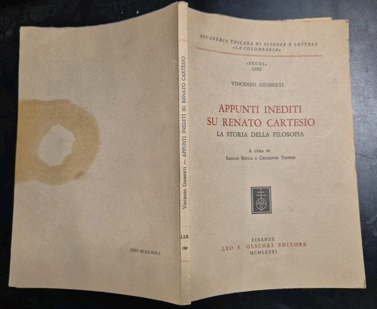 APPUNTI INEDITI SU RENATO CARTESIO di Vincenzo Gioberti 1981 Olschki …