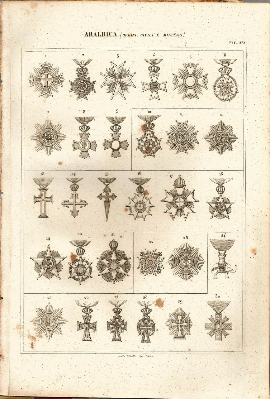 ARALDICA MEDAGLIE ORDINI CIVILI E MILITARI 1866 Tavola III Antica …