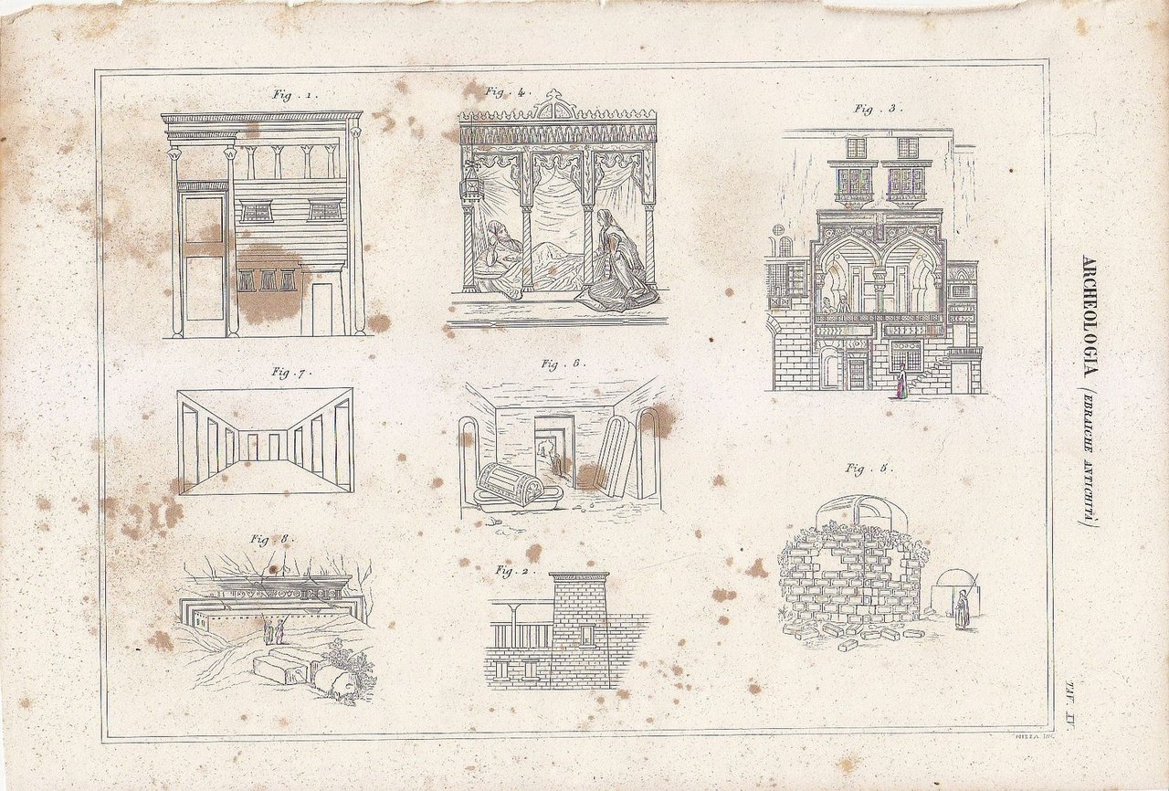 ARCHEOLOGIA ANTICHITÁ EBRAICHE Incisione Stampa antica 1866 ORIGINALE TAVOLA XVI