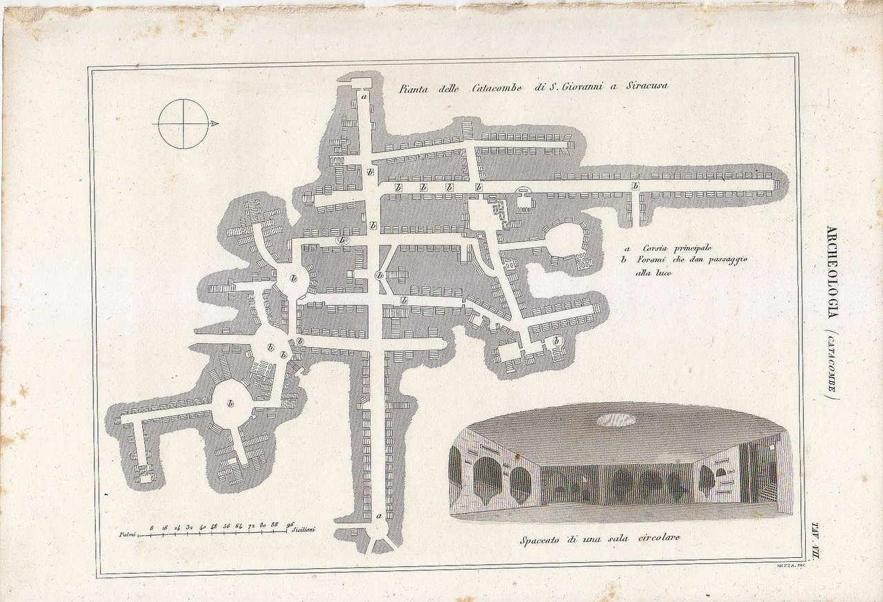 ARCHEOLOGIA CATACOMBE Pianta Incisione Stampa Antica 1866 Originale tavola VII