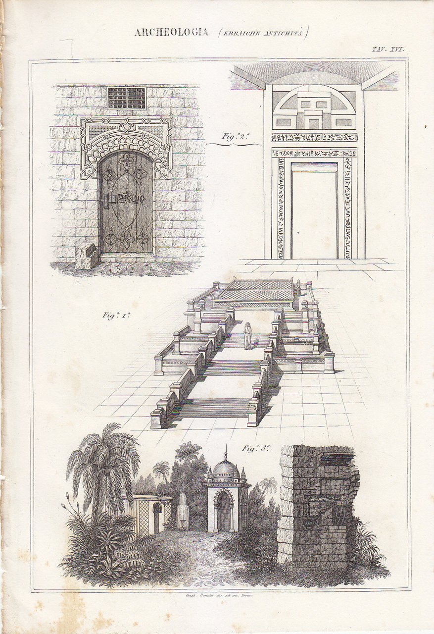 ARCHEOLOGIA EBRAICA ANTICHITA' Incisione Stampa Antica 1866 Originale tavola XVI