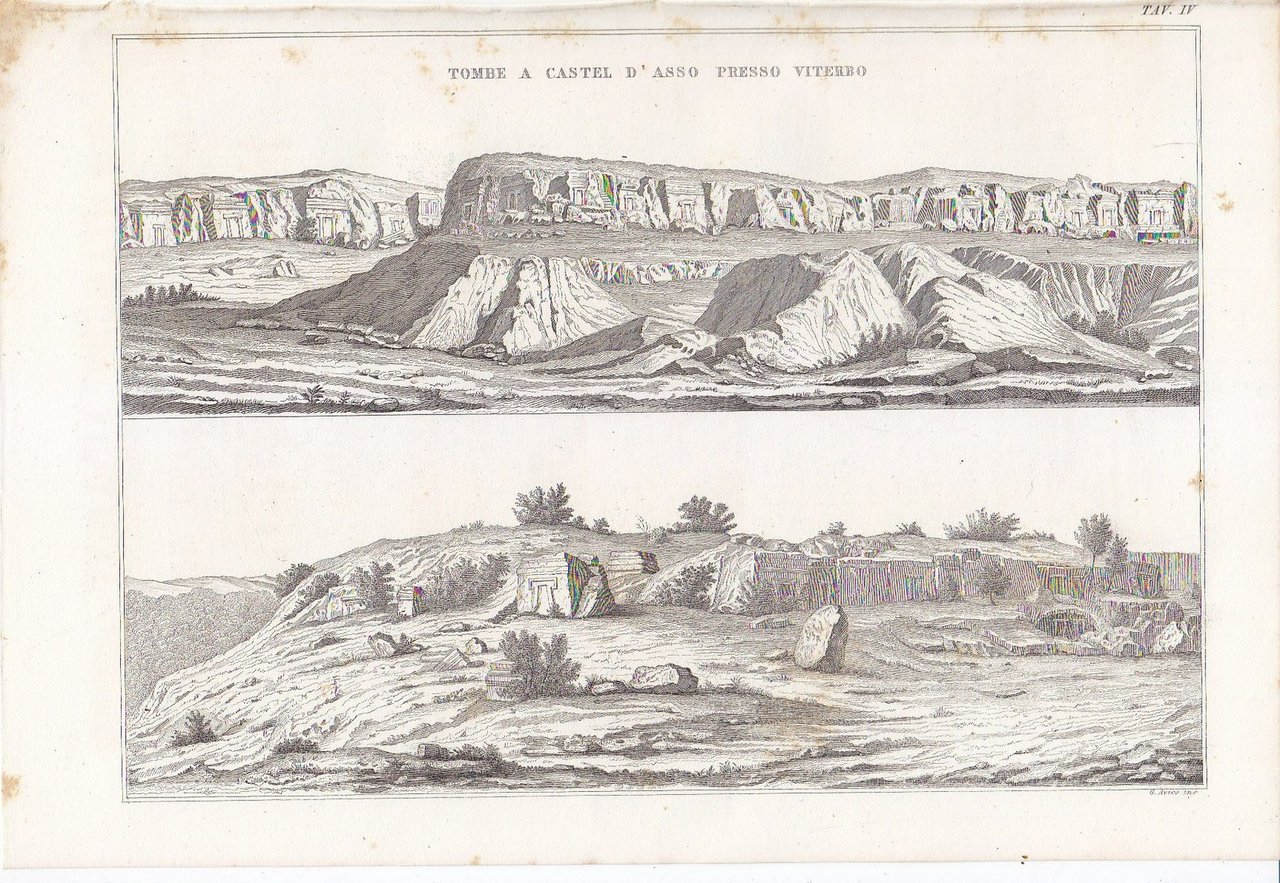 ARCHEOLOGIA TOMBE A CASTEL D'ASSO VITERBO Incisione Stampa Antica 1866 …