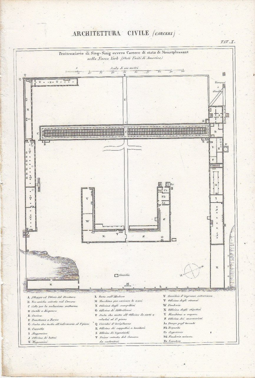 ARCHITETTURA CIVILE CARCERE SING SING Incisione Stampa Antica 1866 Originale …