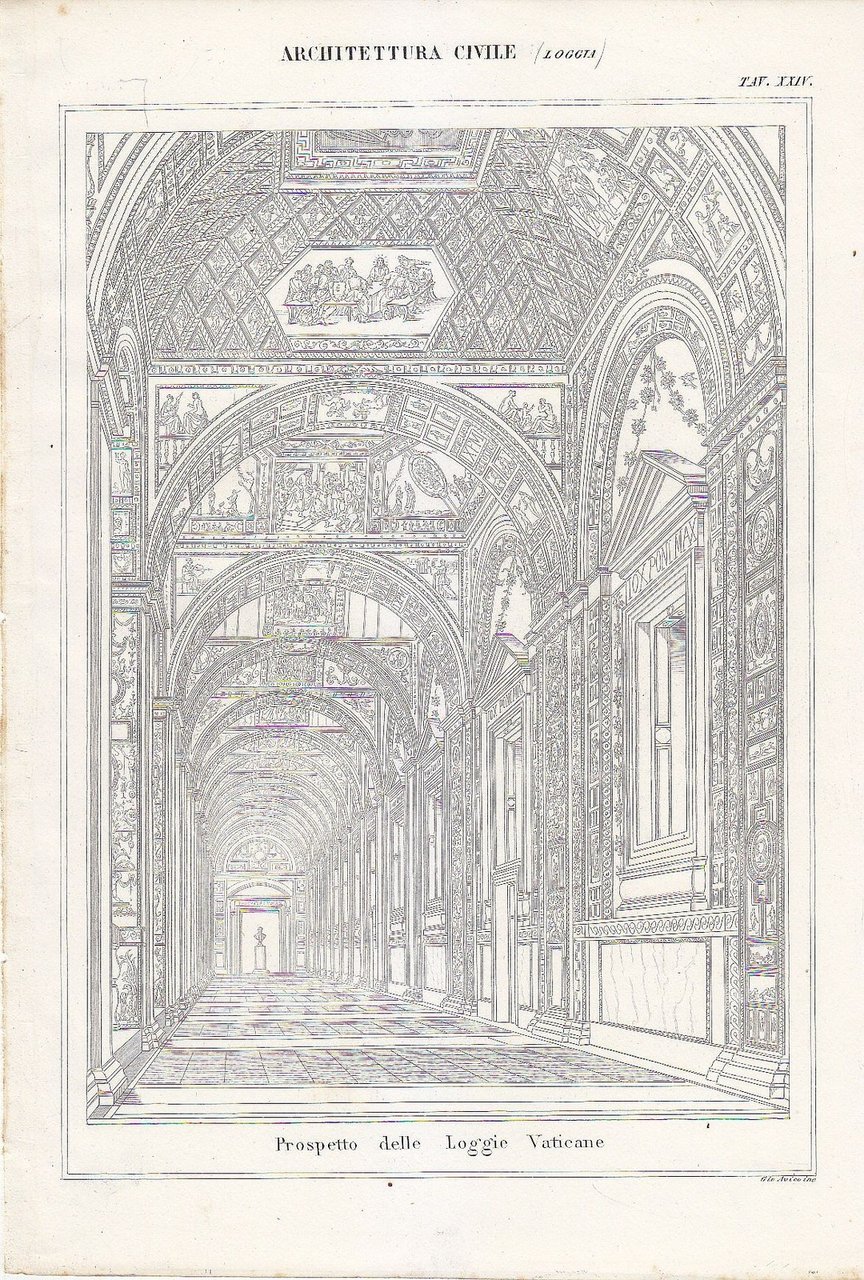 Architettura Civile Logge Vaticane Incisione Stampa 1866 Tavola Originale Antica