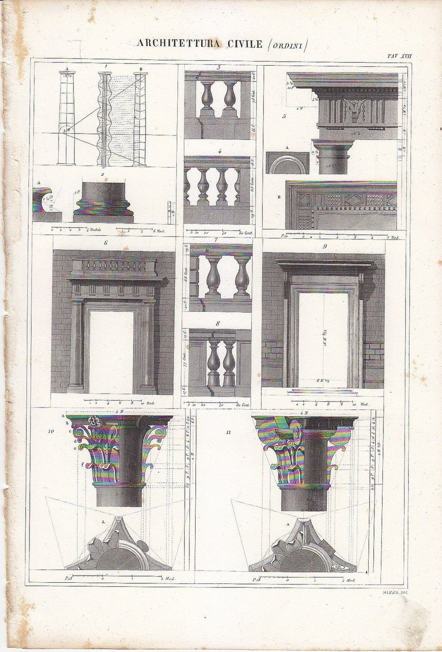 ARCHITETTURA CIVILE ORDINI PORTALI Incisione Stampa Antica 1866 Originale Vintag