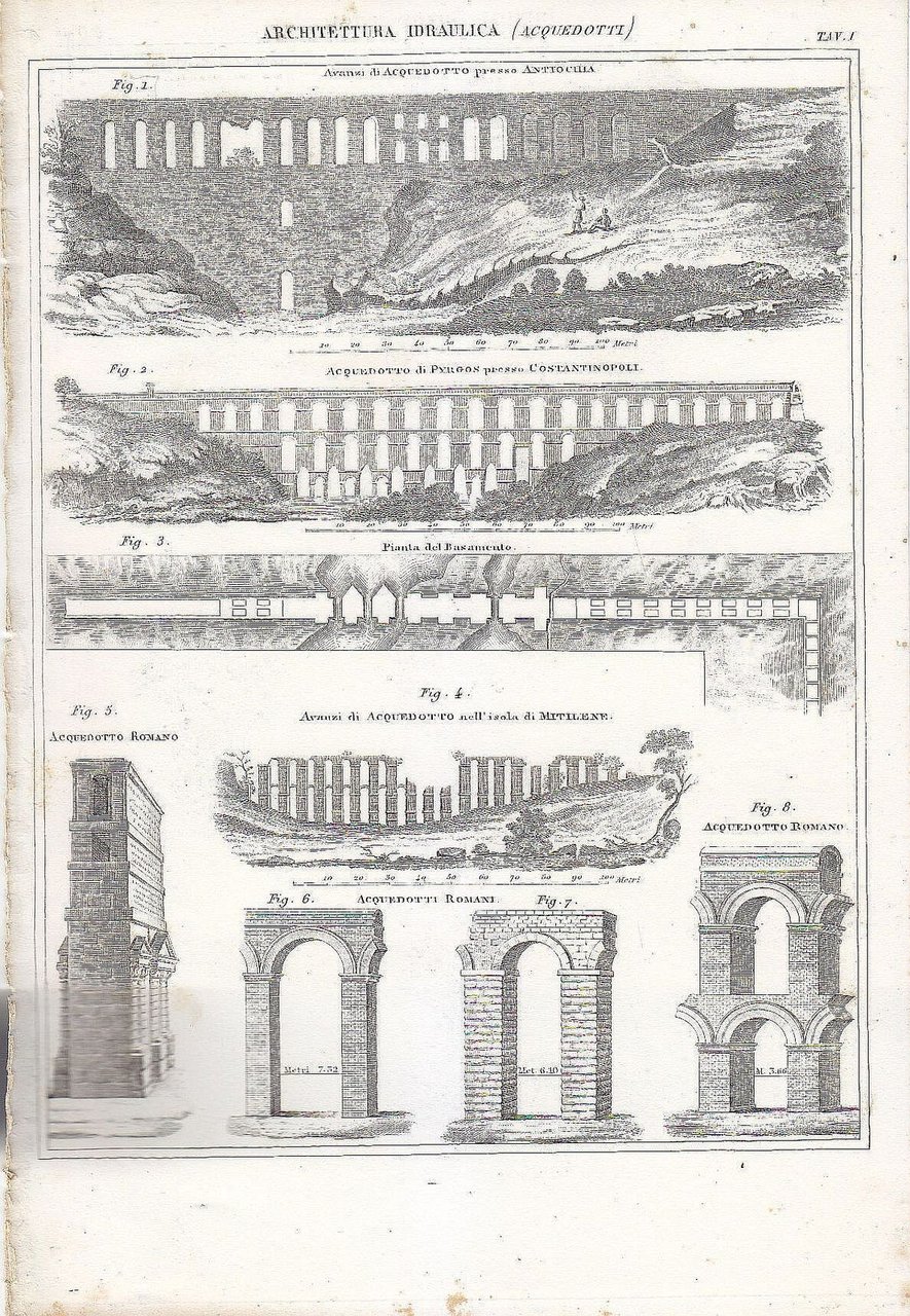 Architettura IDRAULICA ACQUEDOTTI CASERTA GARD INCISIONE STAMPA Antica 1866 TAVO