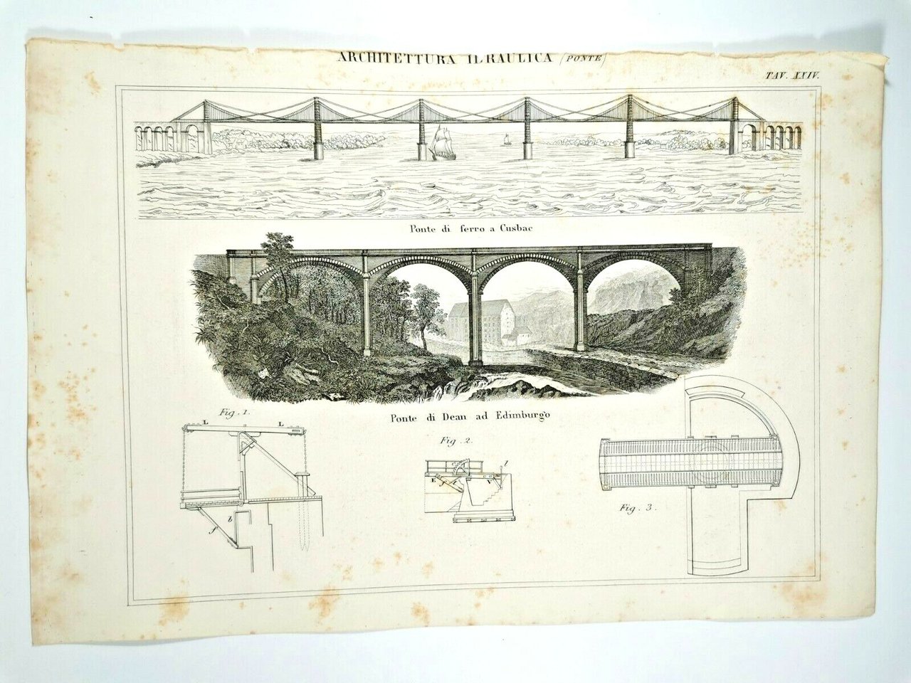 ARCHITETTURA IDRAULICA PONTE CUSBAC di DEAN Incisione Stampa 1866 Tavola …