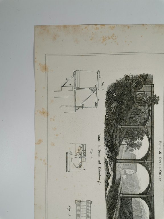 ARCHITETTURA IDRAULICA PONTE CUSBAC di DEAN Incisione Stampa 1866 Tavola …