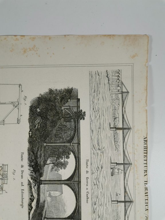ARCHITETTURA IDRAULICA PONTE CUSBAC di DEAN Incisione Stampa 1866 Tavola …