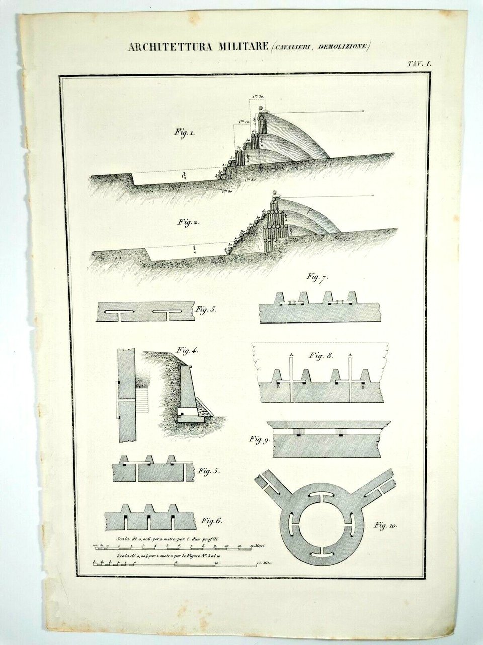 ARCHITETTURA MILITARE CAVALIERI DEMOLIZIONE Incisione Stampa 1866 Tavola antica