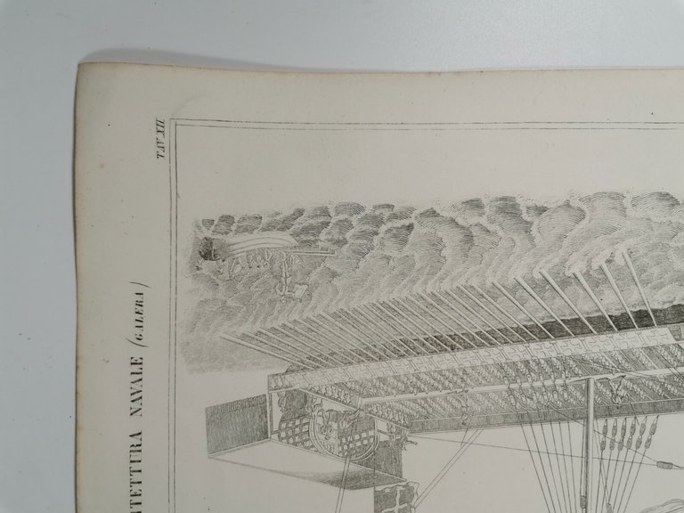 ARCHITETTURA NAVALE GALERA Incisione Stampa Antica 1866 Tavola Originale antica