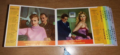 ARCOBALENO calendarietto da barbiere 1962 De Sica Sordi Bardot Ingrid …