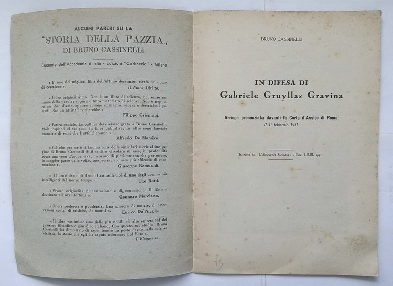 ARRINGA IN DIFESA DI GABRIELE GRUYLLAS GRAVINA Bruno Cassinelli 1932 …