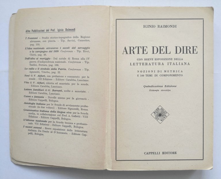 ARTE DEL DIRE di Iginio Raimondi 1953 Cappelli libro scolastico …