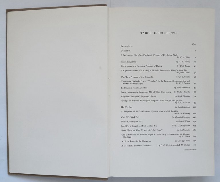 ARTHUR WALEY ANNIVERSARY ASIA MAJOR VOLUME VII 1959 Lund Humphries …