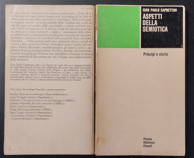 ASPETTI DELLA SEMIOTICA PRINCIPI E STORIA di Caprettini 1980 Einaudi …