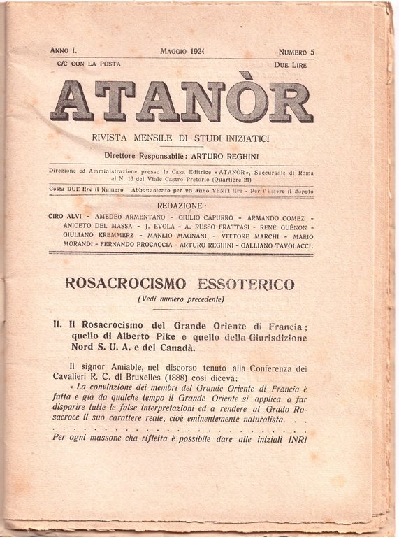 ATANOR rivista di Studi Iniziatici anno I numero 5 Maggio …