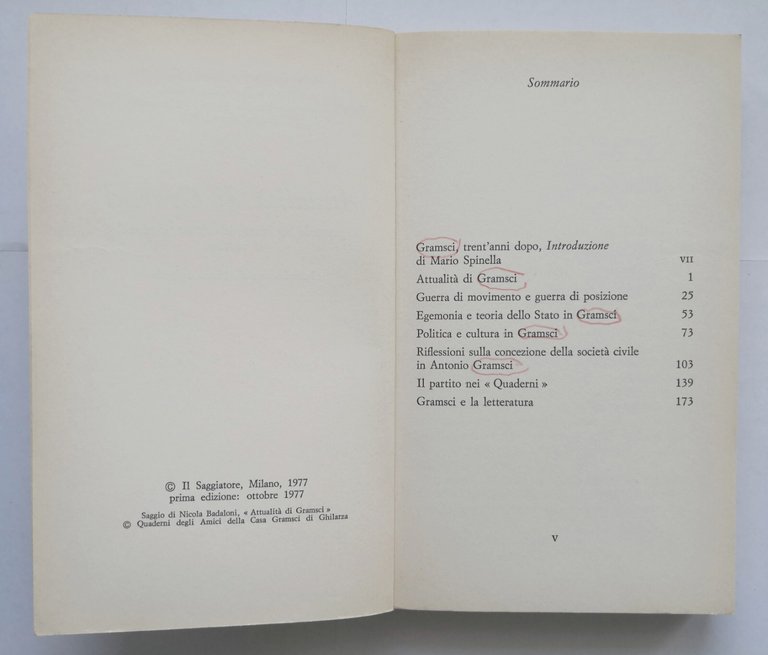 ATTUALITÀ DI GRAMSCI di Badaloni Agazzi Natta e altri 1977 …