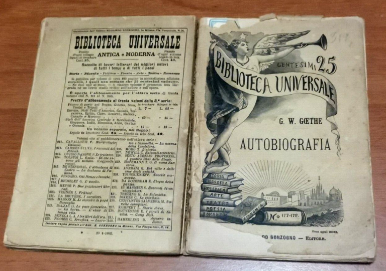 AUTOBIOGRAFIA di G W Goethe 1892 Sonzogno Libro antico biblioteca …