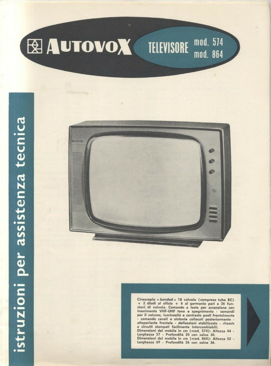 AUTOVOX televisori 574 864 istruzioni assistenza tecnica schemi circuiti manuale