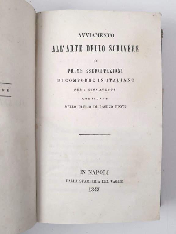 AVVIAMENTO ALL'ARTE DELLO SCRIVERE e LINGUA ITALIANA di Puoti 1839 …