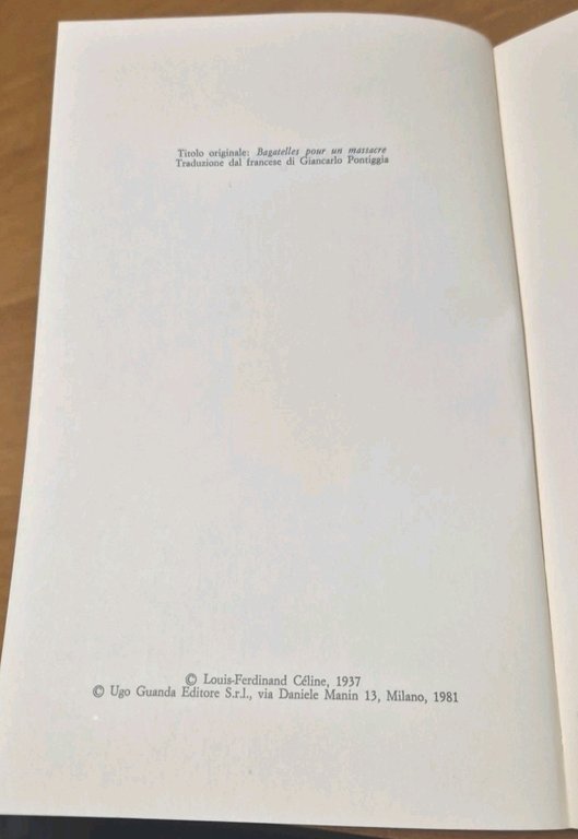 BAGATELLE PER UN MASSACRO di Louis Ferdinand Celine 1981 Guanda …