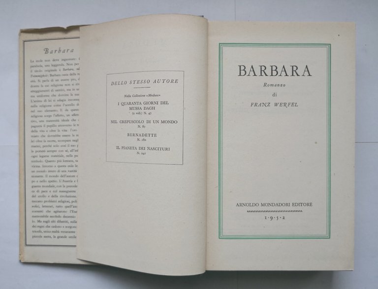 BARBARA di Franz Werfel 1952 Mondadori libro grandi narratori romanzo