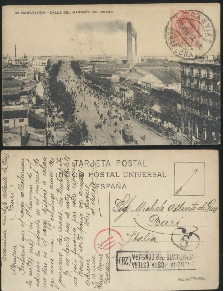 BARCELONA calle del marques del Duero cartolina viaggiata 1916 tarjeta …