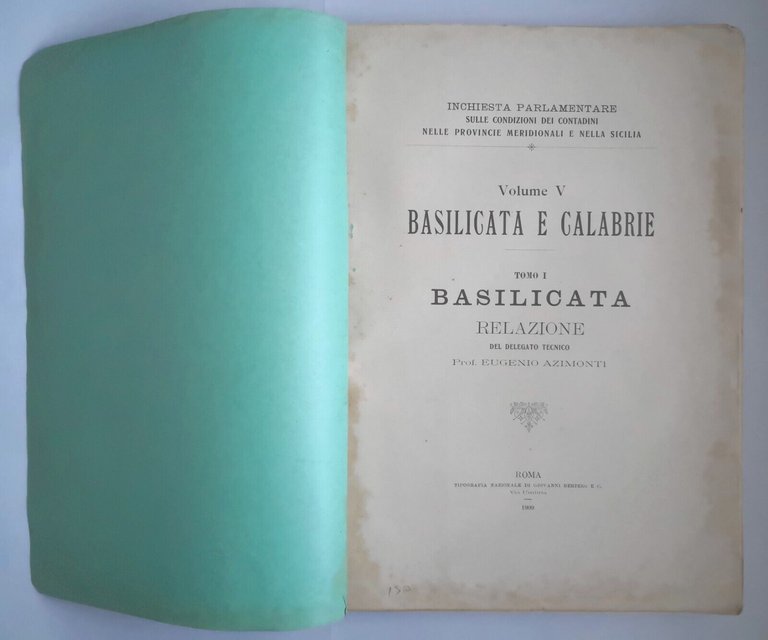 BASILICATA Relazione di Eugenio Azimonti 1909 inchiesta parlamentare contadini