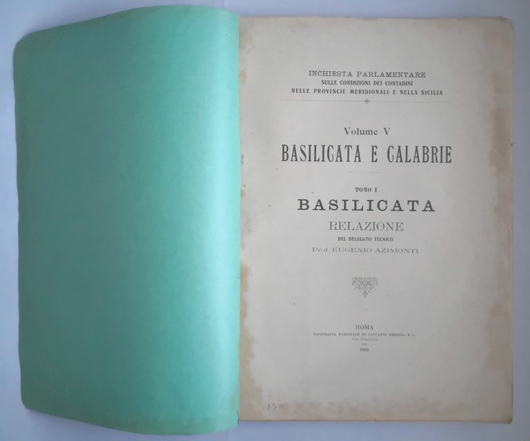 BASILICATA Relazione di Eugenio Azimonti 1909 inchiesta parlamentare contadini