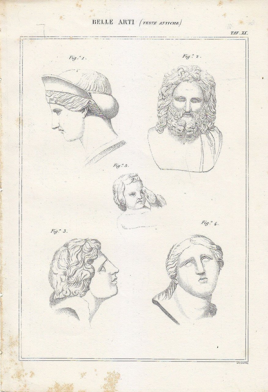 BELLE ARTI statue antiche teste antiche Incisione Stampa Antica 1866 …