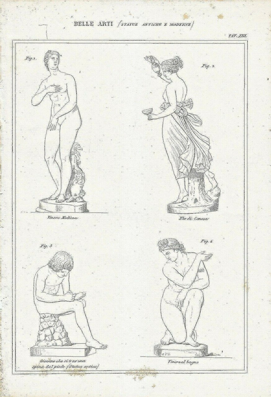BELLE ARTI statue antiche Venere Canova Incisione Stampa antica 1866 …