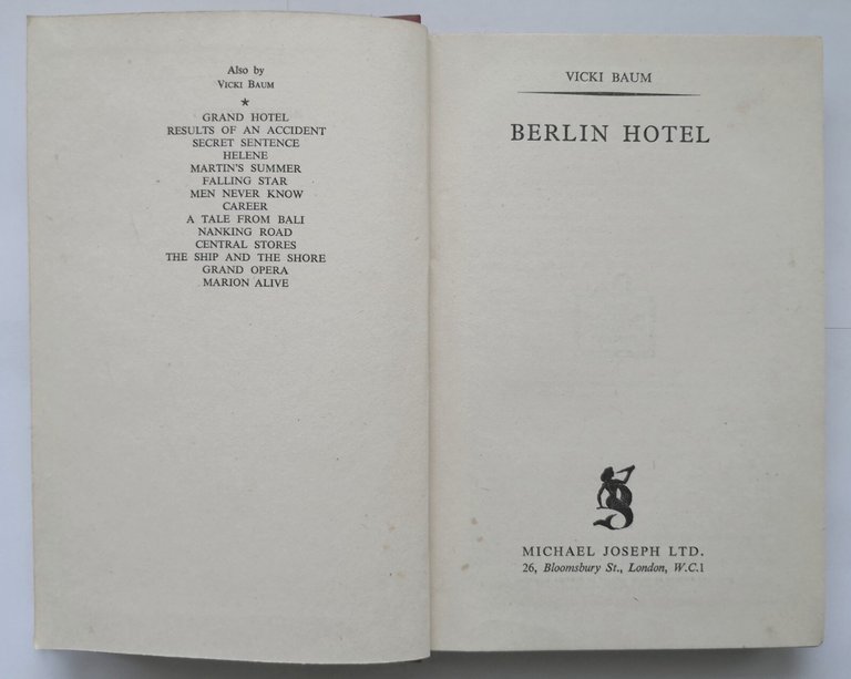 BERLIN HOTEL di Vicki Baum 1944 Michael Joseph libro romanzo