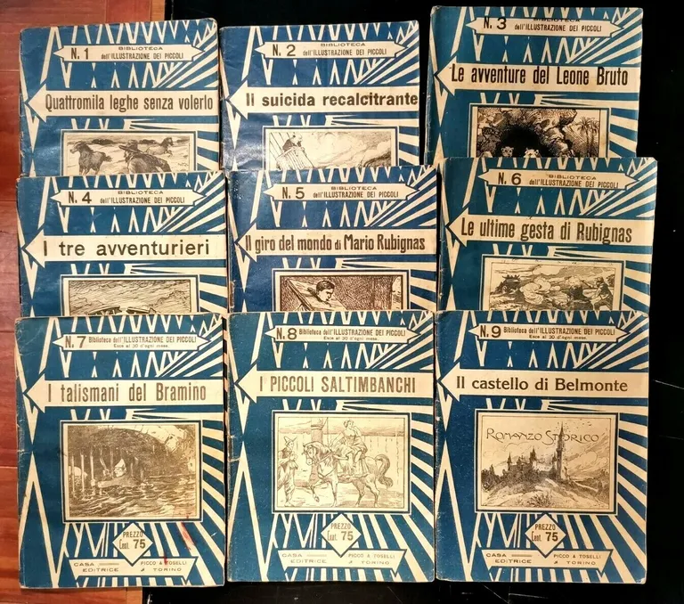 BIBLIOTECA DELL'ILLUSTRAZIONE DEI PICCOLI primi 9 numeri giornale ragazzi antico