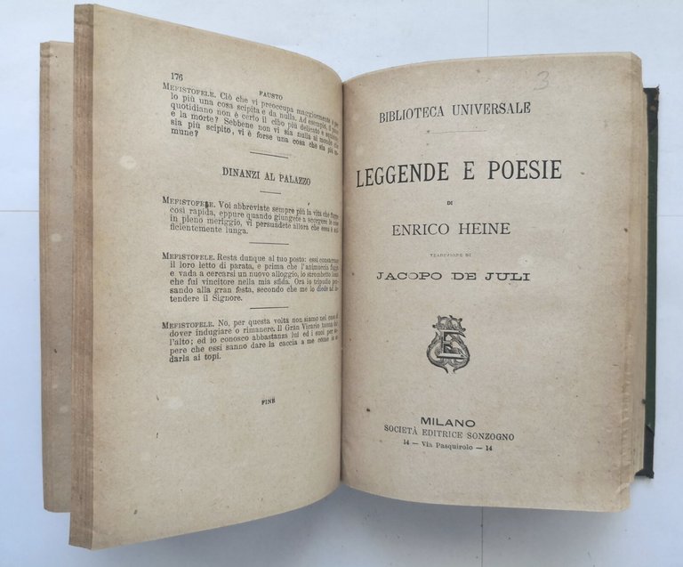 BIBLIOTECA UNIVERSALE 7 volumi Sonzogno 1900 Fausto Heine Nibelunghi Gessner