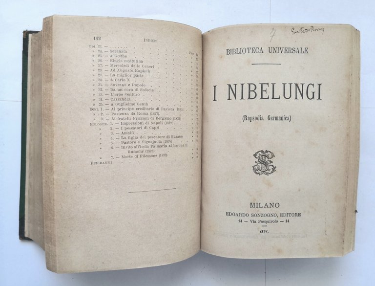 BIBLIOTECA UNIVERSALE 7 volumi Sonzogno 1900 Fausto Heine Nibelunghi Gessner