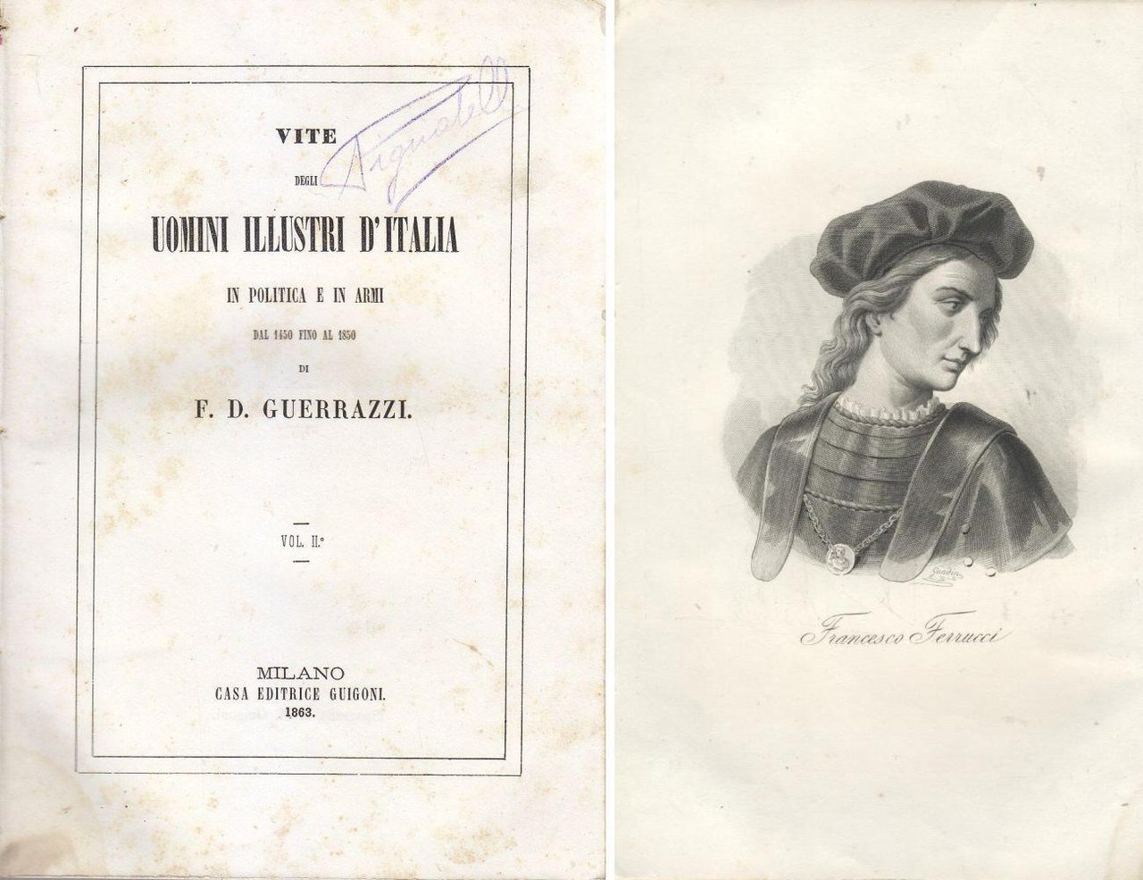 BIOGRAFIA ANDREA DORIA e FRANCESCO FERRUCCIO 1863 libro UOMINI ILLUSTRI …