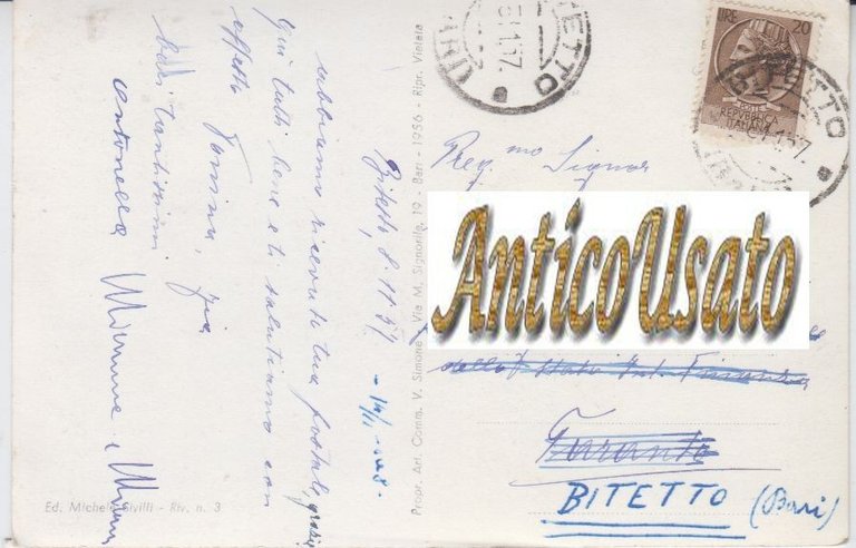 BITETTO Corso Garibaldi e via beato Giacomo Cartolina Viaggiata 1957 …