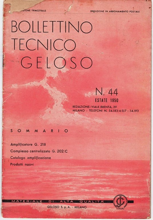 BOLLETTINO TECNICO GELOSO 4 Numeri 44 54 55 59 - … | Immagine Gallery 2