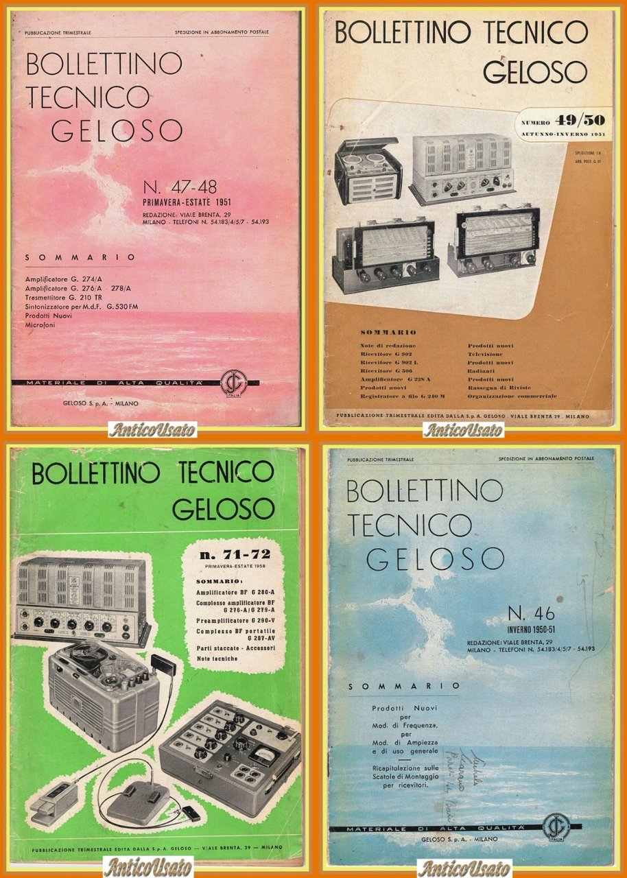 BOLLETTINO TECNICO GELOSO 4 Numeri 46 47-48 49-50 71-72 1950 … | Immagine principale