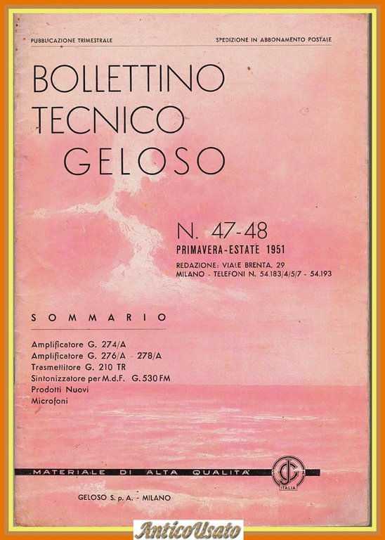 BOLLETTINO TECNICO GELOSO 4 Numeri 46 47-48 49-50 71-72 1950 … | Immagine Gallery 5
