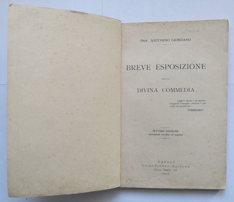 BREVE ESPOSIZIONE DELLA DIVINA COMMEDIA di Antonino Giordano 1913 Pierro …
