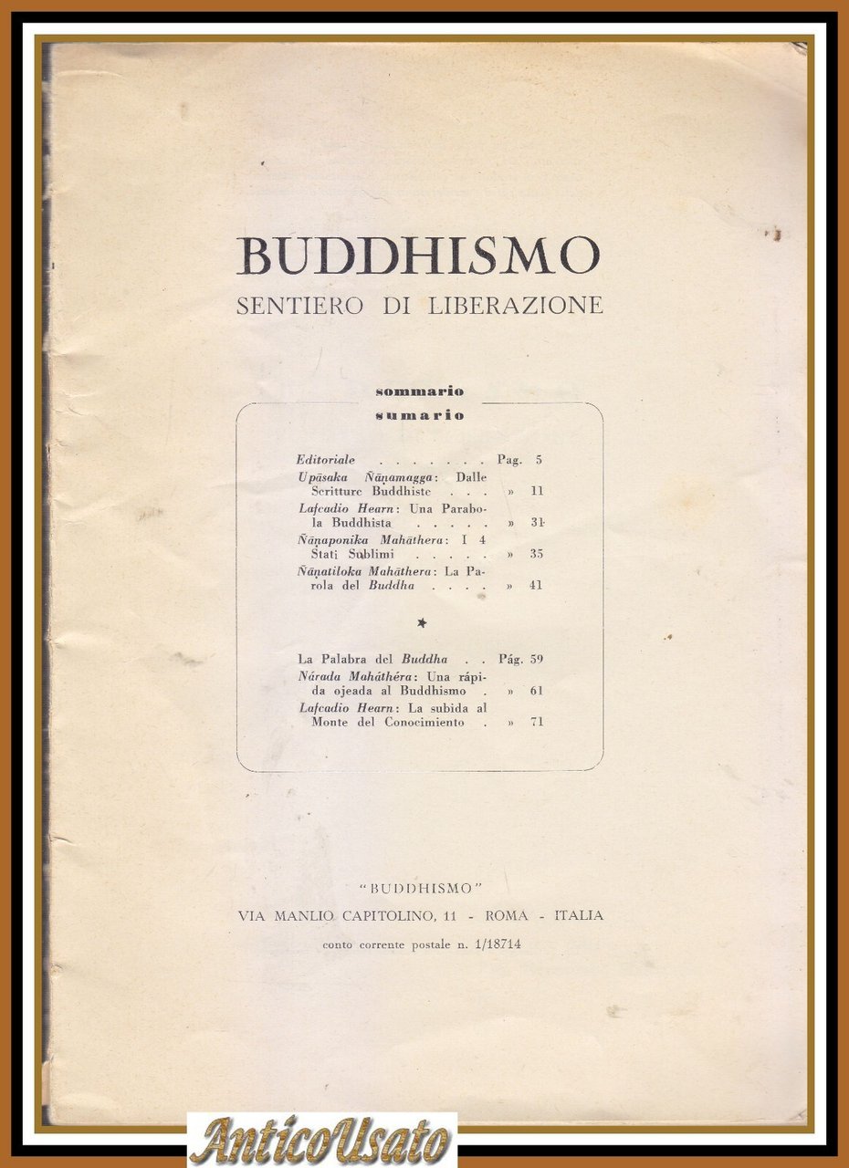 BUDDHISMO sentiero di liberazione 1959 Rivista Anno I numero 1 …