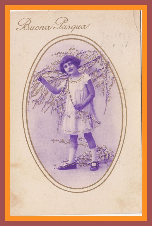BUONA PASQUA 1930 Cartolina Vintage d'epoca Illustrata bambini Viaggiata